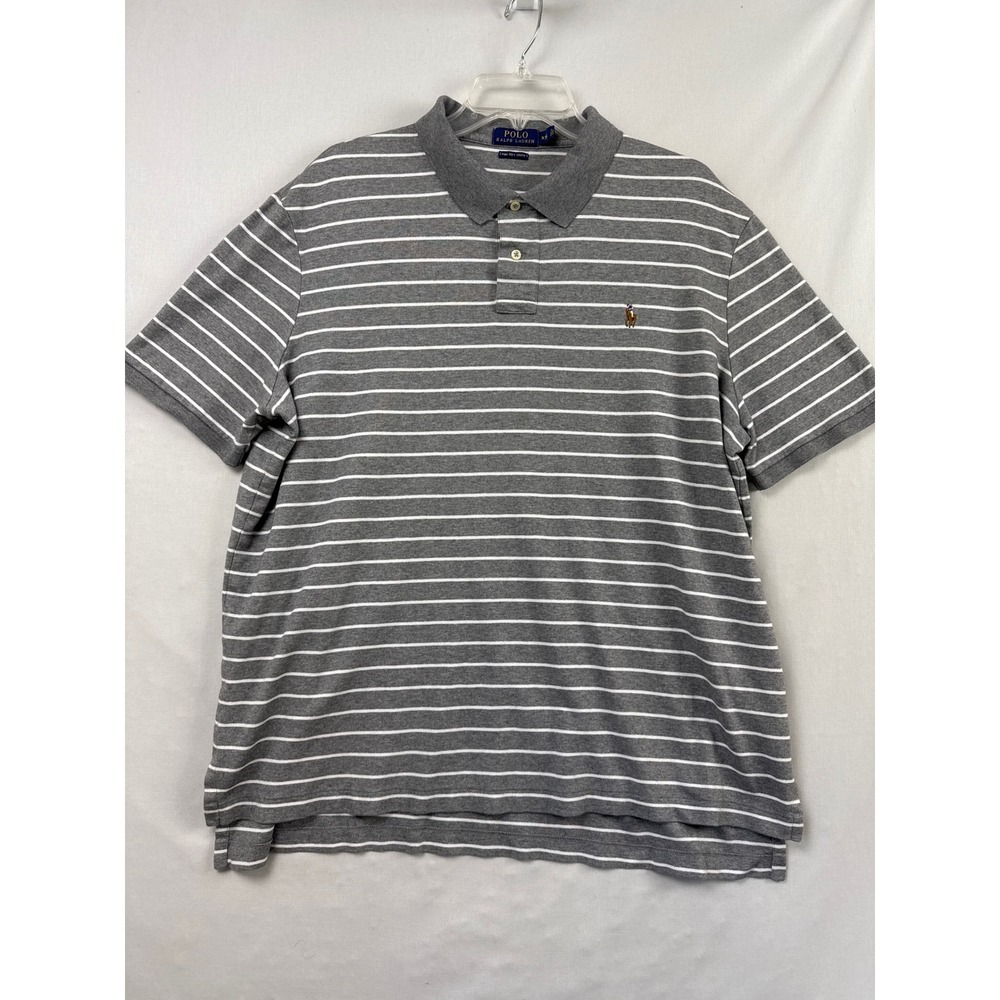 Polo Ralph Lauren Polo Shirt Mens XXL Gray White Striped Pima Soft Touch Pony
